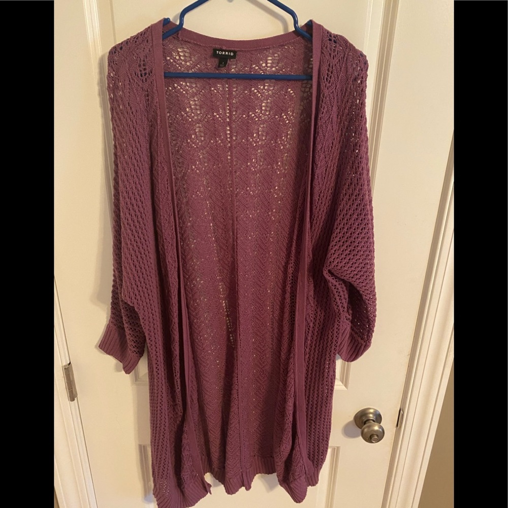 Extra long purple cardigan